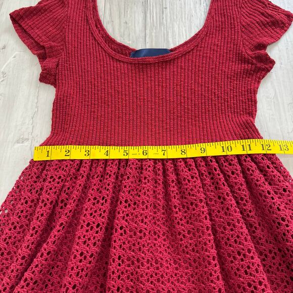 Blue Rain Short Sleeve Fit Flare Crochet Knit Lined Soft Knee Length Dress - Picture 7 of 8